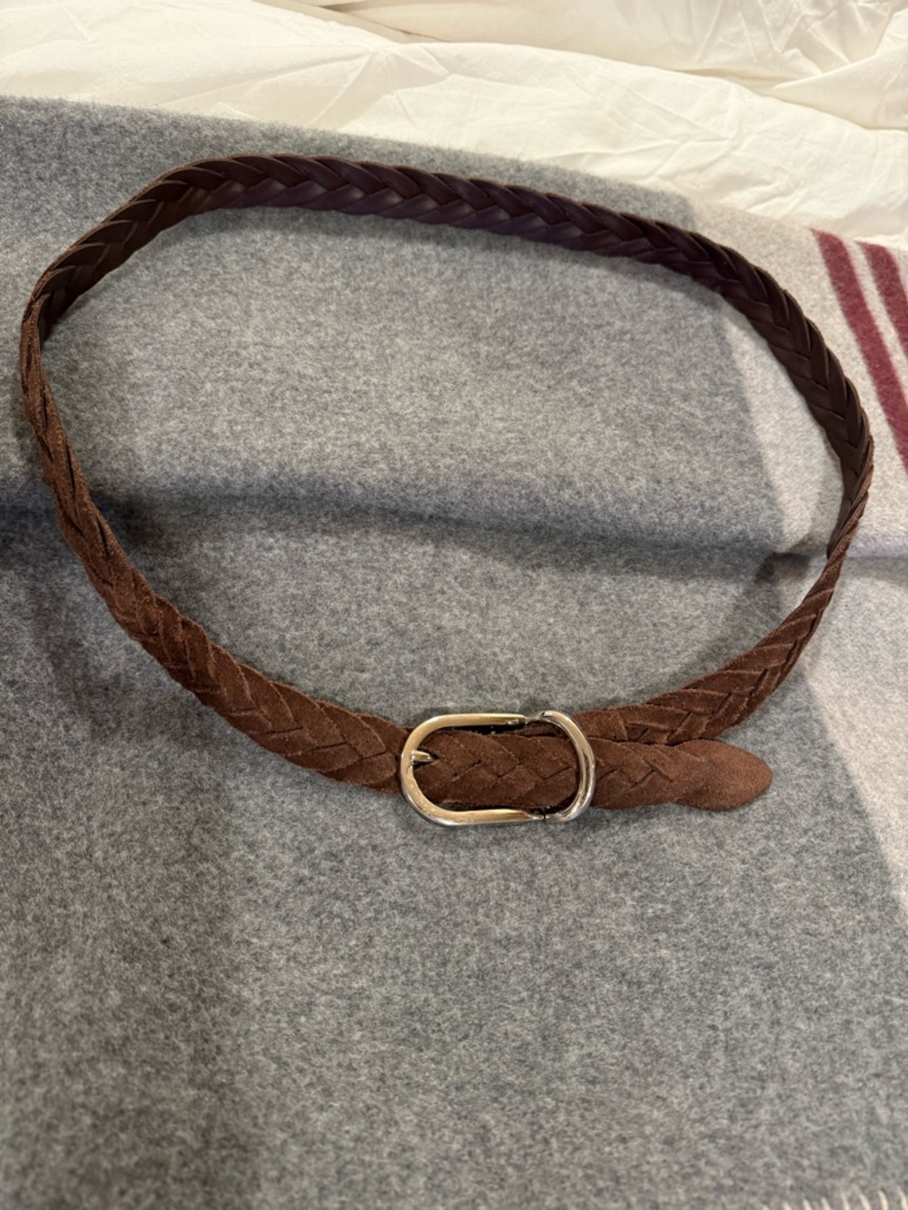 Brown Braided Suede Belt with Silver Buckle - Picture 3 of 5